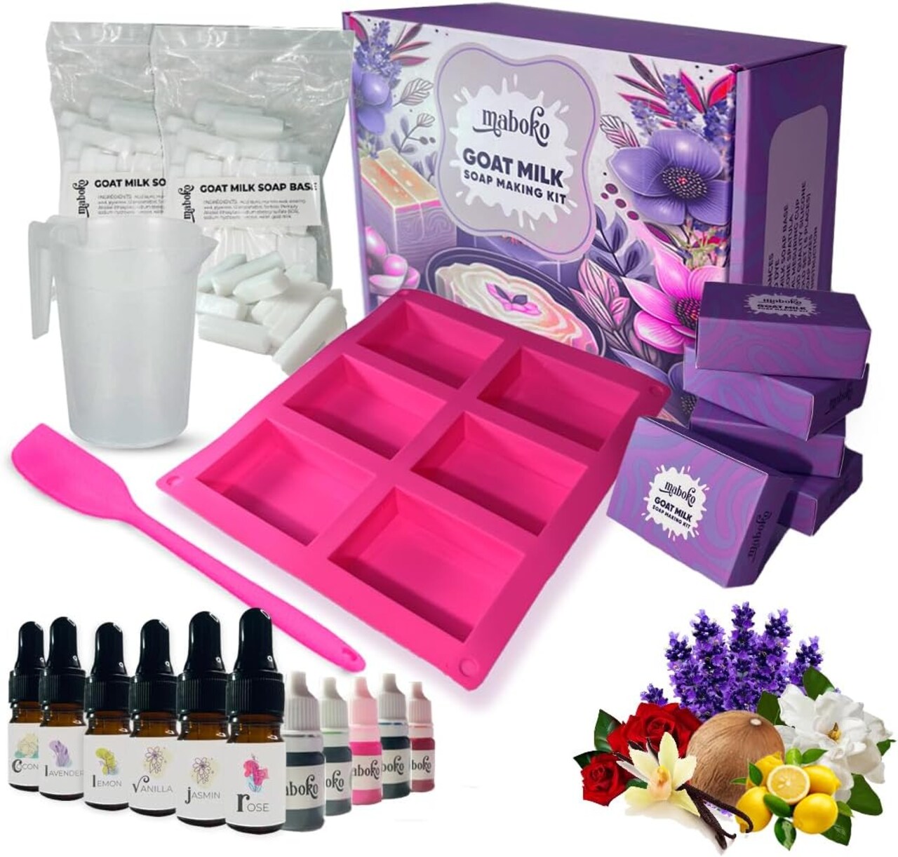 Goat Milk Soap Making kit for Adults Includes Goat Soap Making Supplies | Soap Molds, Soap Base, Soap Box. Great DIY Kits for Adults. Inclusive Soap Making kit for Adults Beginners